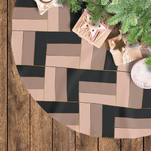 Falda Para El Árbol De Navidad De Poliéster Rectángulos geométricos de Mocha negra marrón