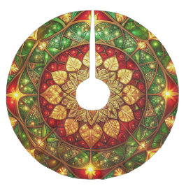 Falda Para El Árbol De Navidad De Poliéster Red Gold Green Decorative Tree Skirt