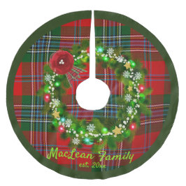 Falda Para El Árbol De Navidad De Poliéster Red MacLean Tartan Wreath Family Name Tree Skirt