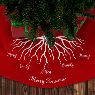 Falda Para El Árbol De Navidad De Poliéster Red Merry Christmas Family Name Roots