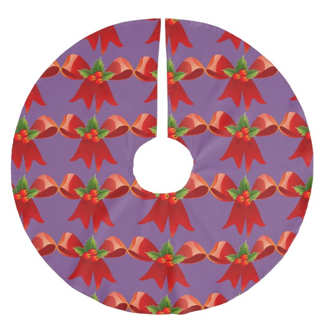 Falda Para El Árbol De Navidad De Poliéster Red Ribbon Bow Holly Thunder_Cove (Anverso)