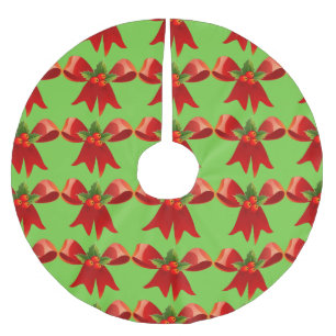 Falda Para El Árbol De Navidad De Poliéster Red Ribbon Bow Holly Thunder_Cove Green