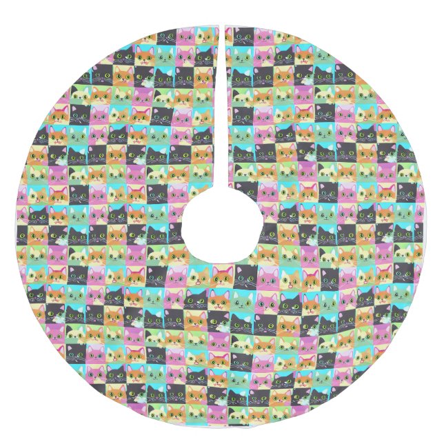 Falda Para El Árbol De Navidad De Poliéster Regalo de gato | Patrón de gato kawaii (Anverso)