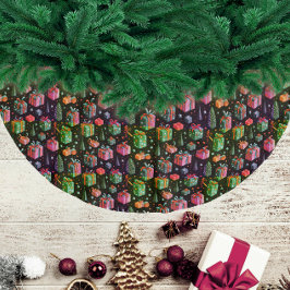 Falda Para El Árbol De Navidad De Poliéster Regalos de Navidad Coloridos Modernos Patrón de In