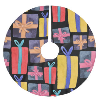 Falda Para El Árbol De Navidad De Poliéster Regalos multicolores acuarela sin inconvenientes