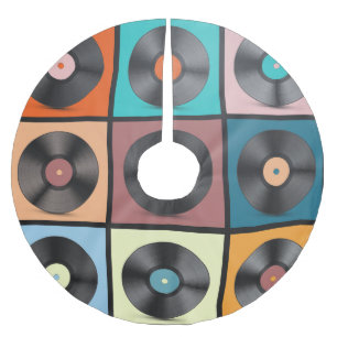 Falda Para El Árbol De Navidad De Poliéster Registros de vinilo: retro conjunto LP.