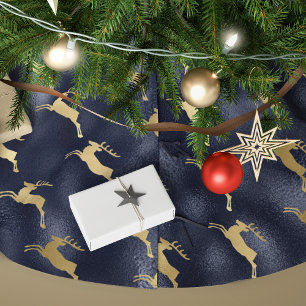 Falda Para El Árbol De Navidad De Poliéster Reno de Navidad Glam Azul Marino Dorado Falso Foil