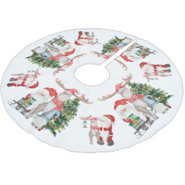 Falda Para El Árbol De Navidad De Poliéster Reno y gnomo de árboles de navidad de Santa Claus