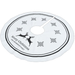 Falda Para El Árbol De Navidad De Poliéster Renos en Blanco y Negro con Copos de Nieve de Navi