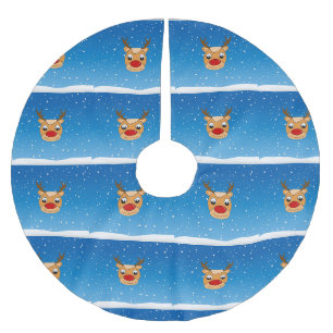 Falda Para El Árbol De Navidad De Poliéster Renos sonrientes en azul