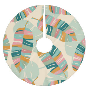 Falda Para El Árbol De Navidad De Poliéster Resumen de hojas tropicales: modernas sin foco