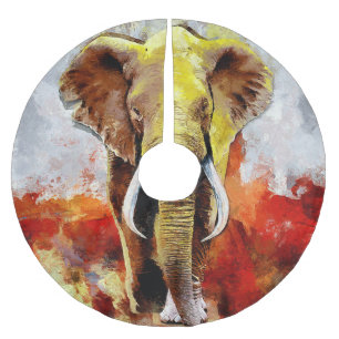Falda Para El Árbol De Navidad De Poliéster Resumen de pintura de aceite de elefante moderno