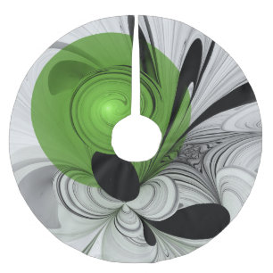 Falda Para El Árbol De Navidad De Poliéster Resumen en blanco y negro con arte fractal verde
