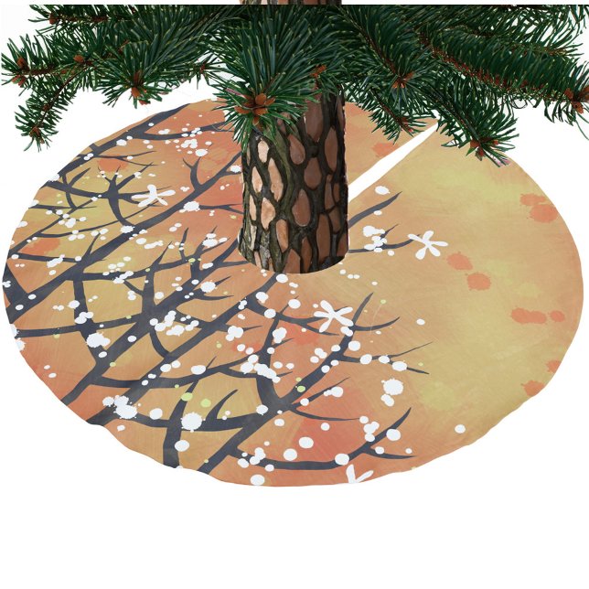 Falda Para El Árbol De Navidad De Poliéster Resumen floral naranja (Burnt orange blossom and berries festive Christmas tree skirt)