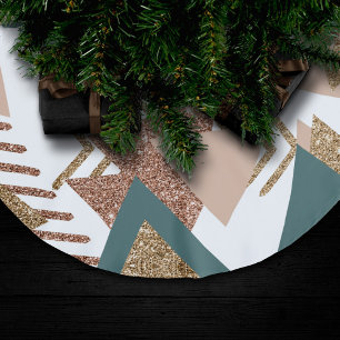 Falda Para El Árbol De Navidad De Poliéster Resumen retro de los años 80 Paleta verde y dora