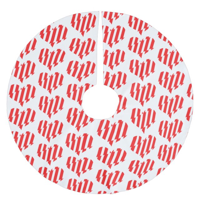 Falda Para El Árbol De Navidad De Poliéster Resumen rojo y franjas blancas Corazón de San Vale (Anverso)