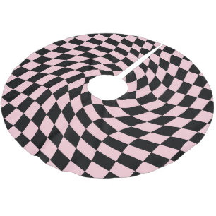 Falda Para El Árbol De Navidad De Poliéster Retro Black Pink Warped Checks Dorm Checkered Dorm