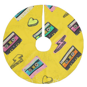Falda Para El Árbol De Navidad De Poliéster Retro Cassette: Diseño Fiesta de amor de los 80