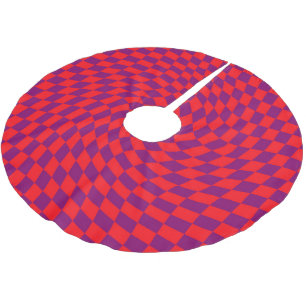 Falda Para El Árbol De Navidad De Poliéster Retro Red Purple Warped Checks Dorm controlado