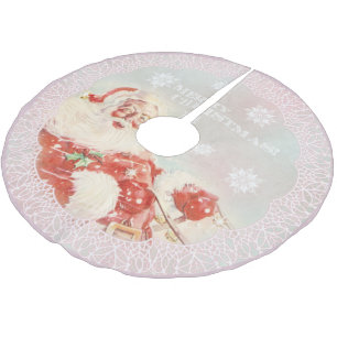 Falda Para El Árbol De Navidad De Poliéster Retro Santa Navidades Ornamentos de vacaciones Esq