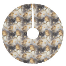 Robins navidades en una falda estrellada de árbol 