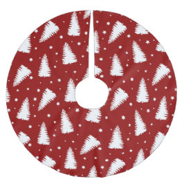 FALDA PARA EL ÁRBOL DE NAVIDAD DE POLIÉSTER ROJO CON ÁRBOLES DE NAVIDAD BLANCOS