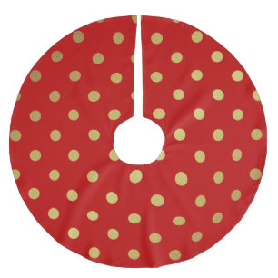 Falda Para El Árbol De Navidad De Poliéster Rojo del vintage y lunares del oro