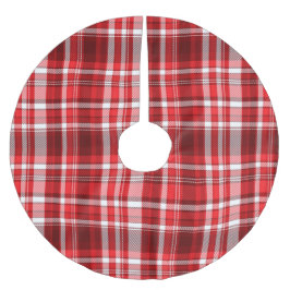 Falda Para El Árbol De Navidad De Poliéster Rojo Festivo y Cuadro Escocés Blanco