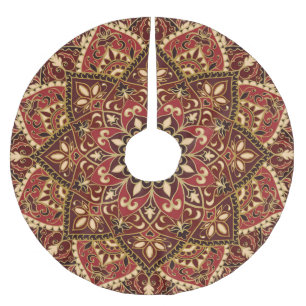 Falda Para El Árbol De Navidad De Poliéster Rojo oriental: Alfombra floral vintage