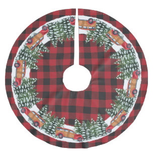 Falda Para El Árbol De Navidad De Poliéster Rojo Rústico Checker