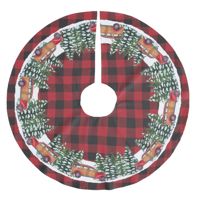 Falda Para El Árbol De Navidad De Poliéster Rojo Rústico Checker (Anverso)