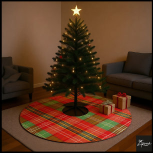 Falda Para El Árbol De Navidad De Poliéster Rojo Verde Plaid Vibrante a Gran Escala