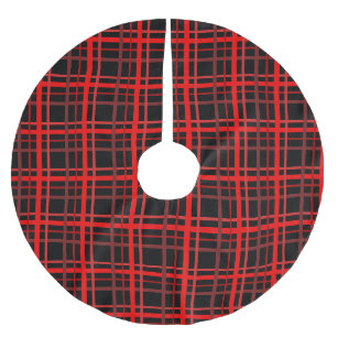 Falda Para El Árbol De Navidad De Poliéster Rojo y negro