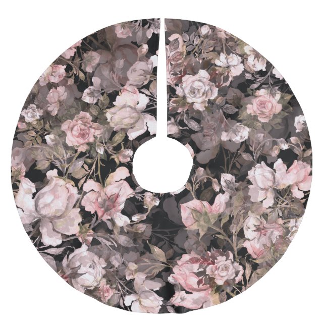 Falda Para El Árbol De Navidad De Poliéster Rosa de acuarela Patrón Bud Bouquet (Anverso)