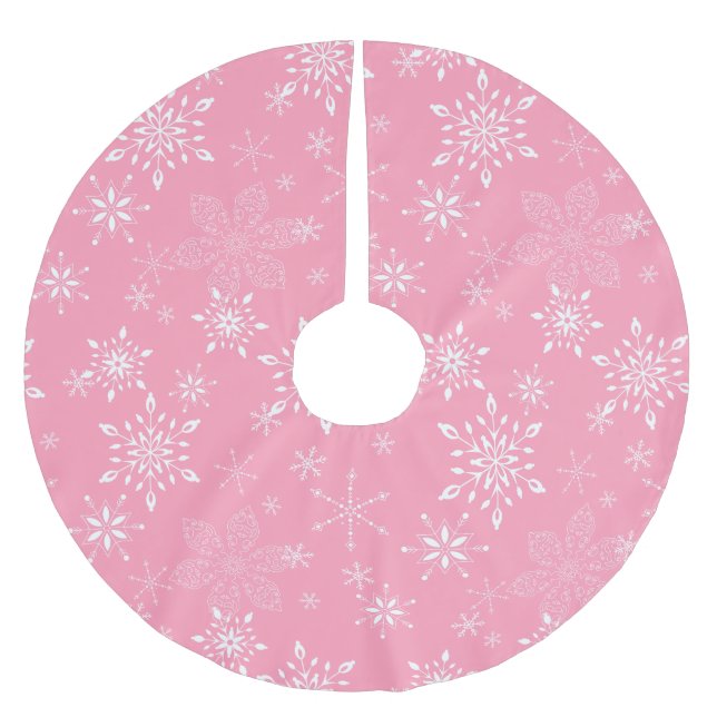 Falda Para El Árbol De Navidad De Poliéster Rosa de los copos de nieve (Anverso)
