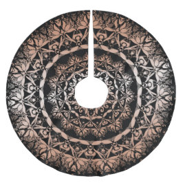 Falda Para El Árbol De Navidad De Poliéster Rosa Dorado Floral Mandala Negro