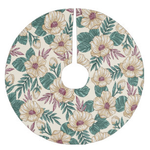 Falda Para El Árbol De Navidad De Poliéster Rosas