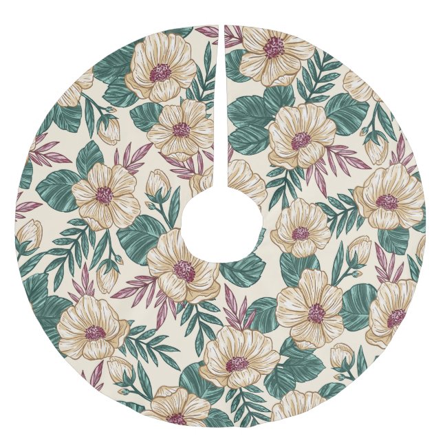 Falda Para El Árbol De Navidad De Poliéster Rosas (Anverso)