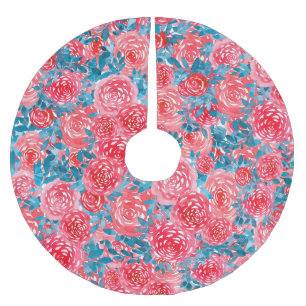 Falda Para El Árbol De Navidad De Poliéster Rosas de acuarela Tapiz floral