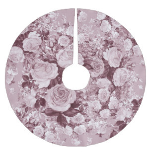 Falda Para El Árbol De Navidad De Poliéster Rosas de té: Patrón de Bouquet acuarela.