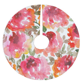 Falda Para El Árbol De Navidad De Poliéster rosas rojas de Shabby, patrón sin costuras.