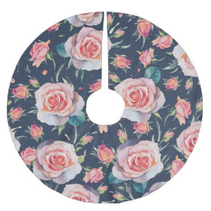 Falda Para El Árbol De Navidad De Poliéster Rosas y Rosebuds: Floral Seamless.