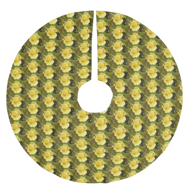 Falda Para El Árbol De Navidad De Poliéster Rosebud amarillo (Anverso)