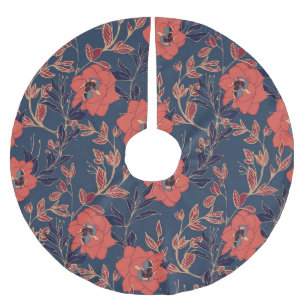 Falda Para El Árbol De Navidad De Poliéster Roses Roses Roses Peonies Fondo oscuro