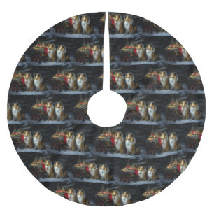 Falda Para El Árbol De Navidad De Poliéster Rough Collie Snowy Sleigh Navidades Decoración