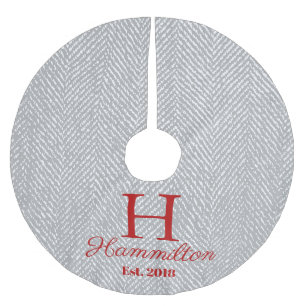 Falda Para El Árbol De Navidad De Poliéster Rústico Elegante Gray Herringbone Personalizado