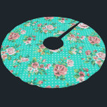 Falda Para El Árbol De Navidad De Poliéster Rústico Rosa Rosa Polkadot Patrón Turquesa hacia a<br><div class="desc">Rosas rosadas rosadas rústicas de color crujiente con un patrón de polkadot blanco sobre un fondo verde turquesa.</div>