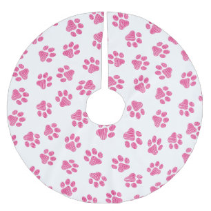 Falda Para El Árbol De Navidad De Poliéster Rutas de perro, garras de perro, garras rosadas