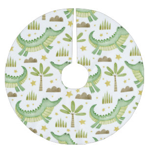 Falda Para El Árbol De Navidad De Poliéster Safari africano: Cocodrilo acuarela y palmeras