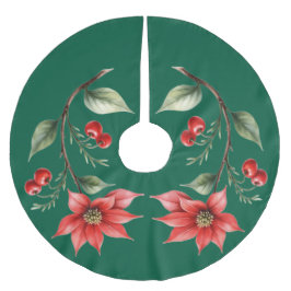 Falda Para El Árbol De Navidad De Poliéster Saia para Árvore de Natal verde e Flores Vermelhas